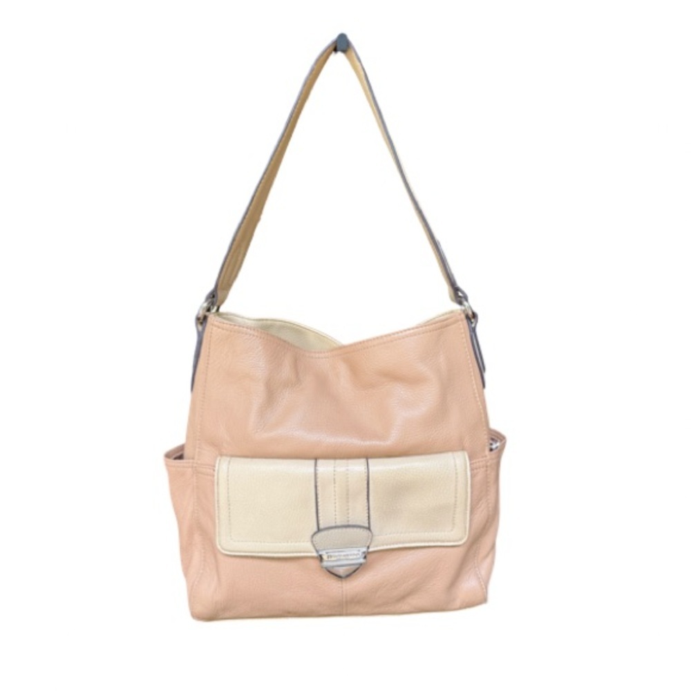 Tignanello Genuine Leather Tan/Cream Color Block Shoulder Bag
